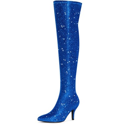 Allegra K Women's Glitter Pointed Toe Stiletto Heel Over the Knee High Sock Boots
