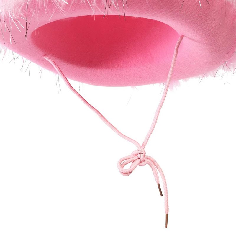Juvolicious Womens Cowboy Hat - Cute, Fluffy, Sparkly Cowgirl Hat with Feathers for Halloween, Birthday, Bachelorette Party (Pink), 4 of 9