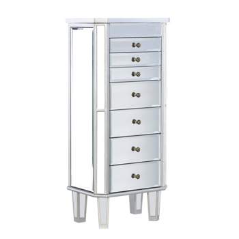 Aislin Glam 7 Drawer Lift up Top Mirror Side Storage Jewelry Armoire Mirror Silver-Powell
