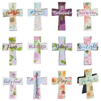Juvale 24 Pack Christian Magnetic Bookmarks, Floral Cross Bookmarks, Religious Magnet Book Page Markers (12 Designs)