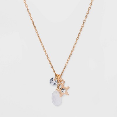 Briolette and Star Charm Necklace - Gold