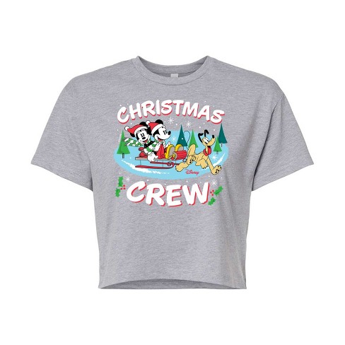 Women s Disney Christmas Crew Cropped Graphic T shirt Heather Grey X large Target