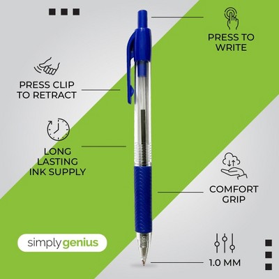 Simply Genius Kugelschreiber 200 Stück – Einziehbar, Mittlere Spitze, Blau, Für Büro & Schule