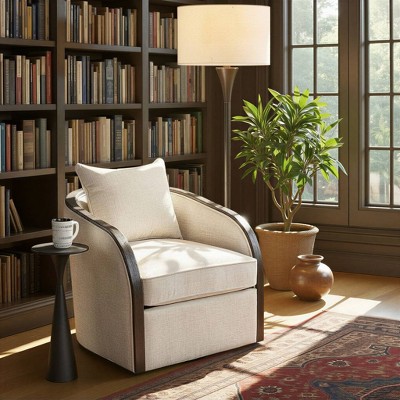 Lumisource Gemma Swivel Accent Chair In Sand Fabric/Espresso Wood