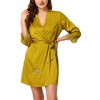 cheibear Women's Satin Silky Lounge Nightdress with Robe 2 Pcs Sleepwear Pajama Sets - 2 of 4