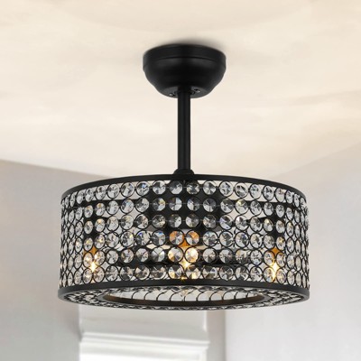 Ludomide 18" Crystal Caged Ceiling Fan, Industrial Indoor Ceiling Fan with Lights and Remote Control for Bedroom Kitchen