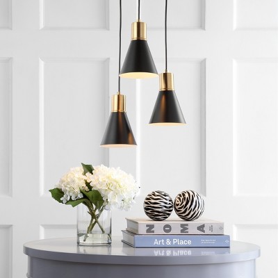 Apollo 15" Black and Brass Gold Metal Cluster LED Pendant Light