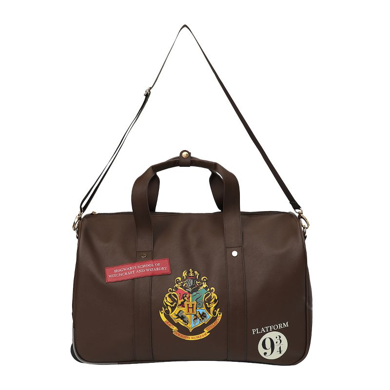 Harry Potter Rolling PU Duffle Bag - Officially Licensed Travel Luggage with Patches and Applique in Brown, 3 of 8