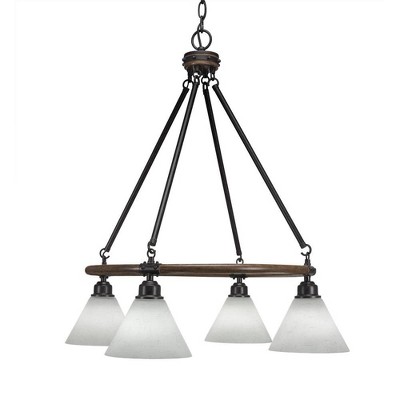 Toltec Lighting Blacksmith 4 - Light Chandelier in  Painted Wood/Dark Granite with 7" White Muslin Shade