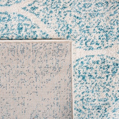 Elegant Cream/Turquoise 5' Square Synthetic Easy-Care Area Rug