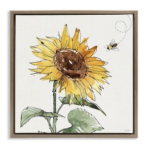 Stupell Industries Cheerful Sunflower Buzzing Bee Floating Frame Canvas Art - 1 of 4