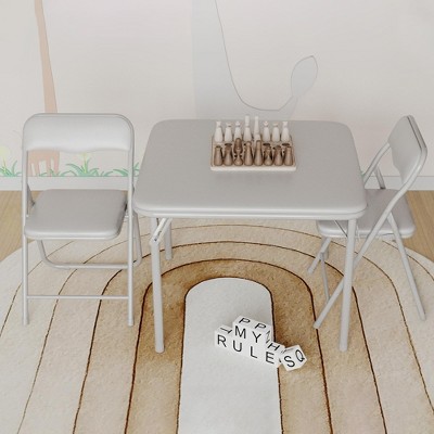 Boys and Girls Folding Table and Chair Set of 3, Featuring a Portable Table and Chairs with Ssoft Pu Cushions. No Assembly is Required