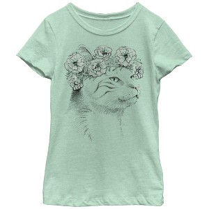Girl's Lost Gods Cat in Flower Headband T-Shirt - 1 of 3