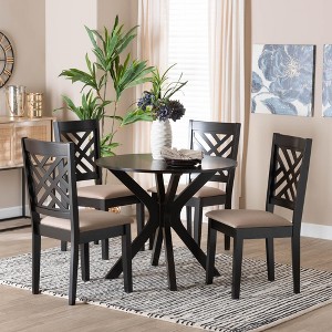 Baxton Studio Norah Modern Sand Fabric and Dark Brown Finished Wood 5-Piece Dining Set - 1 of 4