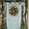 16" Holiday Wreath with 30 LED Lights Timer Red Green Gold Xmas Balls, Battery Operated Snow Flocked Winter Wreath for Fireplace Window Outdoor - 3 of 4