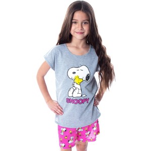 Peanuts Girls' Pajamas Snoopy and Woodstock Shirt And Shorts Pajama Set Snoopy and Woodstock - 1 of 4