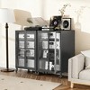 Ridstar 23.62 in. W Media Storage Cabinet with 4 Adjustable Glass Shelves, Cabinet Doors & Wheels for Living Room-Black - 3 of 4