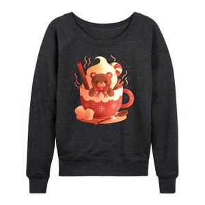 Women's - Instant Message - Holiday Bear Cocoa Mug Lightweight French Terry Wide Neck Long Sleeve Shirt - 1 of 4