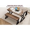 3-Piece Retro Brown Dining Set | Rectangular Table + 2 Upholstered Benches (Seats 4) | Chamfered Metal Frame for Small Kitchens/Apartments - 3 of 4