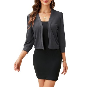 Women's Cropped Open-Front Cardigan - 3/4 Lantern Sleeve Bolero Shrug with Puff Shoulders for Layering - 1 of 4
