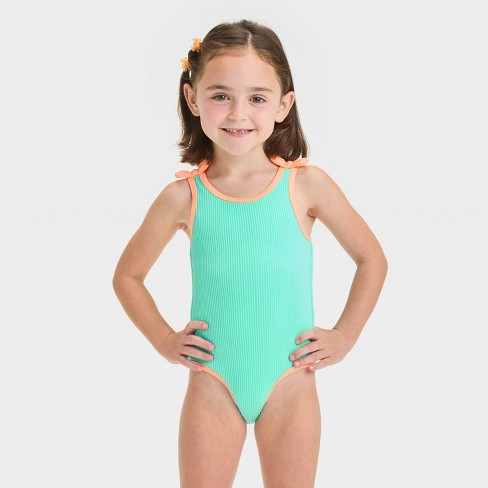 Toddler Girls Solid Ribbed Value One Piece Swimsuit With Bow Cat Jack Aqua Green 3t Target