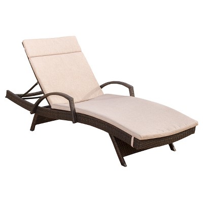 Salem Brown Wicker Adjustable Chaise Lounge with Arms - Textured Beige - Christopher Knight Home
