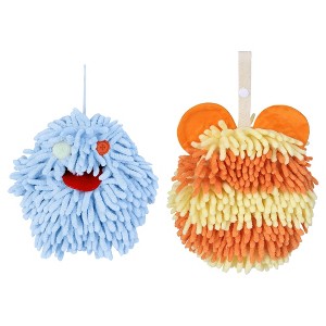 REGALWOVEN 2 Pack Chenille Hand Towels Cute Decorative Hand Drying Hanging Ball Towels 7" x 7" - 1 of 4