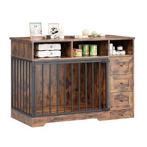 48 Inch Dog Crate Furniture, Indoor Dog Kennel with Hidden Bowl, 3 Drawers and 3 Open Drawers, Decorative Pet Crate for Large Dogs - 1 of 4