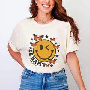 Simply Sage Market S.W.Smiley Be Happy Butterflies Garment Dyed Tee - 1 of 4