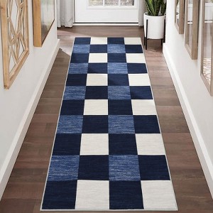Washable Modern Checkered Plaid Rug Non Slip Low Pile Rug Soft Geometric Throw Floor Cover Foldable Indoor Carpet for Living Room Bedroom Playroom - 1 of 4