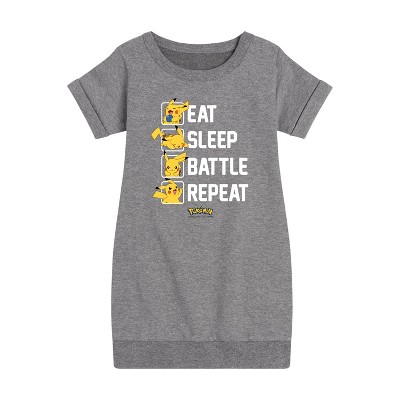 Girls' - Pokémon - Eat Sleep Battle Repeat Graphic Short Sleeve Fleece Dress
