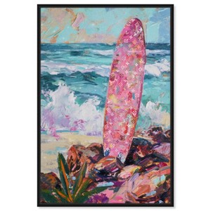 Art Remedy Colorful Surfboard in the Sand Colorful Coastal Wall Art Framed - 1 of 4