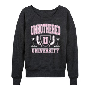 Women's - Instant Message - Unbothered University Lightweight French Terry Wide Neck Long Sleeve Graphic Shirt - 1 of 4