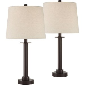 360 Lighting Rockford 26" High Farmhouse Rustic Table Lamps Set of 2 USB Port Brown Bronze Finish Metal White Shade Living Room Charging Bedroom - 1 of 4