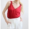 Women's V Neck Lace Trim Red Camisole - SKIES ARE BLUE - 3 of 4