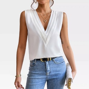 Womens Summer Tank Tops Deep V Neck Blouse Sleeveless Tops Formal Tops Office Business Blouse Elegant Vest - 1 of 4