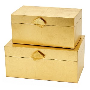 Vintiquewise Set of 2 Decorative Wooden Storage Boxes with Gold Accent for Keys, Jewelry, Makeup, Crafts, Accessories, Home Office & Bedroom Décor - 1 of 4