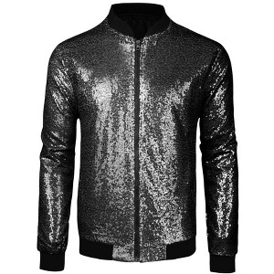 INSPIRE CHIC Men's Party Disco Club Sequins Bomber Jacket - 1 of 4