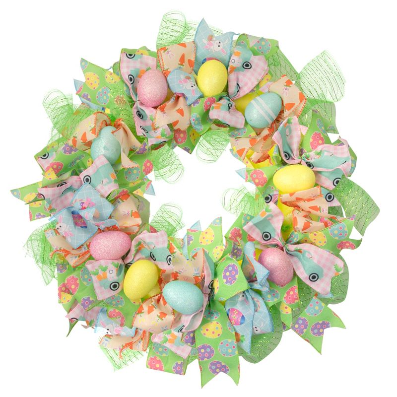 Northlight Pastel Easter Egg and Ribbons Wreath, 22-Inch, Unlit, 1 of 5