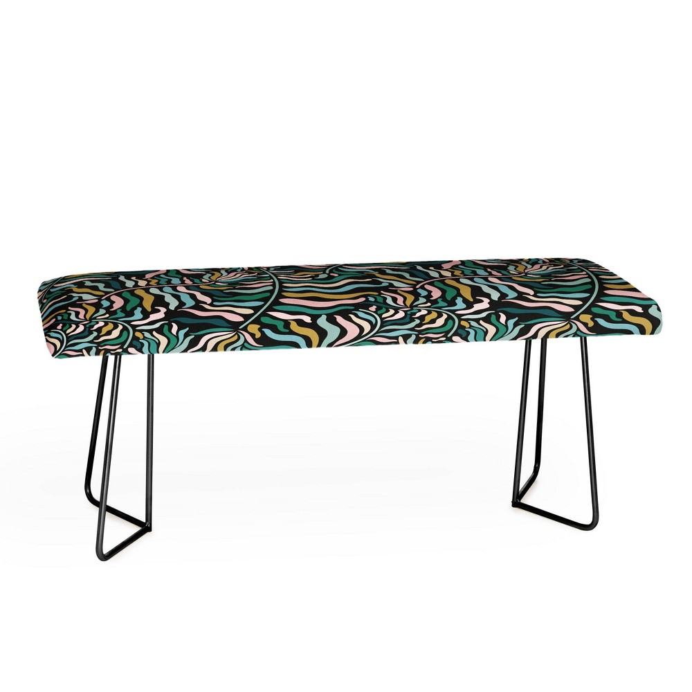 Photos - Pouffe / Bench Evamatise Springtime Floral On Dark Bench Black - Deny Designs: Vegan Faux-Leather, Steel Legs