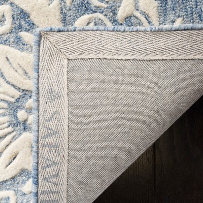 Handmade Blossom Blue/Ivory Wool 6' Square Floral Area Rug
