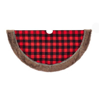 Kurt Adler 48" Fabric Plaid Treeskirt with Faux Fur Trim