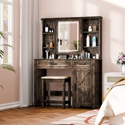 GlasFlength Vanity Tables Modern Makeup Table with Sleek Storage for Bedroom or Dressing Area, Brown,39.4”*15.7”*56.7"