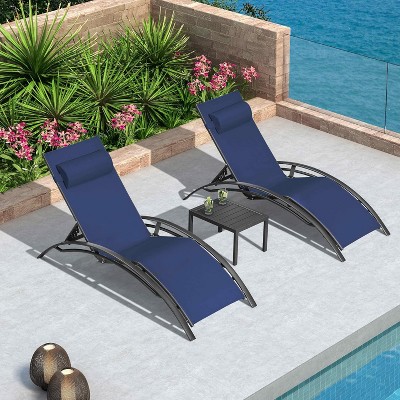 PURPLE LEAF Patio Chaise Lounge Set of 3 Outdoor Lounge Chair Beach Pool Sunbathing Lawn Lounger Recliner Chiar, Side Table Included
