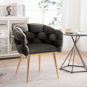 Modern Velvet Upholstered Accent Chair with Curved Tufted Backrest, Pink/Gray/Olive Green/Blue/Beige-ModernLuxe - 1 of 4