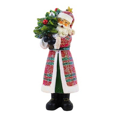 Transpac 8.5 Inch Elegant Plaid Santa Glitter Ornaments Tree Holly Santa Figurines