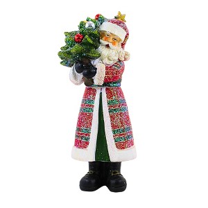 Transpac 8.5 Inch Elegant Plaid Santa Glitter Ornaments Tree Holly Santa Figurines - 1 of 3