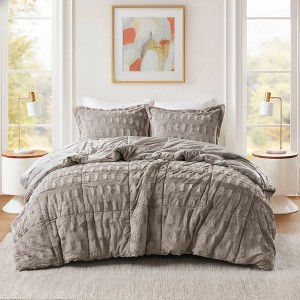 Gulches Luxe 2 Piece Gray Solid Faux Fur Twin Comforter Set - 1 of 4
