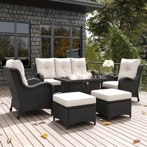 LayinSun Outdoor Patio Furniture Set, Black Rattan Wicker Sectional Swivel Rocker Chairs Sets with Ottomans, Swivel Glider Chair - 1 of 4