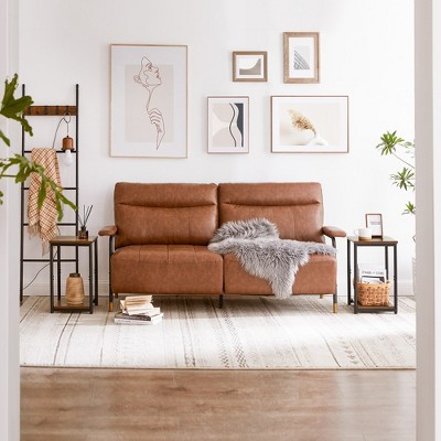 Rustic Brown and Black 2-Tier Particleboard End Tables Set